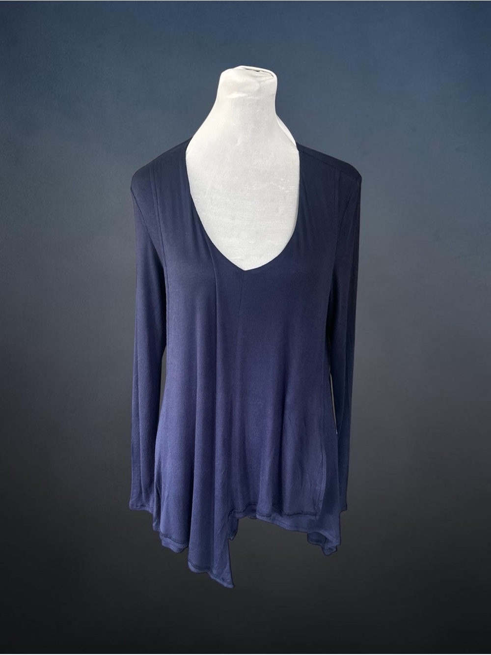 Jennifer Lopez Navy V-Neck Long Sleeve Asymmetric Hem Top